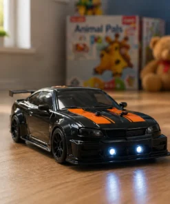 Stylish RC Sports Car – Black Edition with LED Headlights